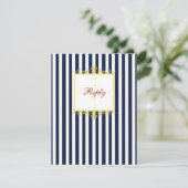 Navy, White, Yellow, Red Striped RSVP Card II (Standing Front)