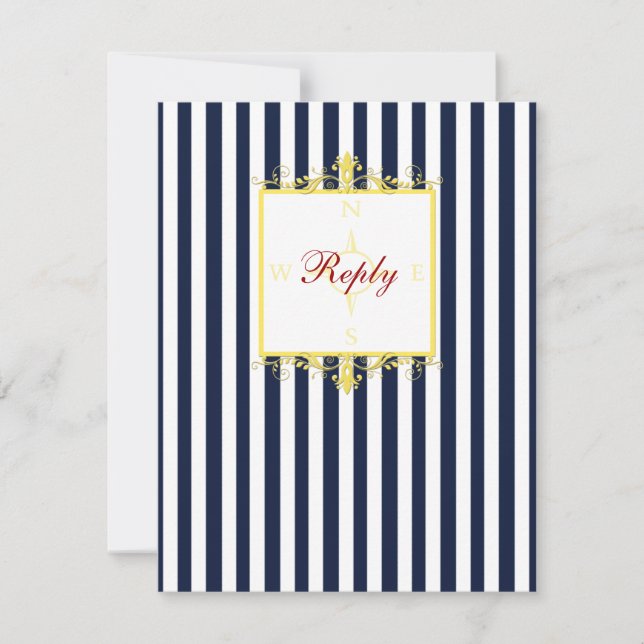 Navy, White, Yellow, Red Striped RSVP Card II (Front)