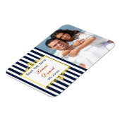 Navy White Yellow Red Striped Save the Date Magnet (Left Side)