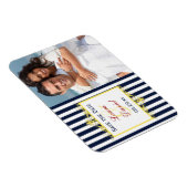 Navy White Yellow Red Striped Save the Date Magnet (Right Side)