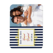 Navy White Yellow Red Striped Save the Date Magnet (Vertical)