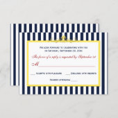 Navy, White, Yellow, Red Striped Scroll RSVP Card (Front/Back)