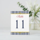 Navy, White, Yellow, Red Striped Table Number (Standing Front)