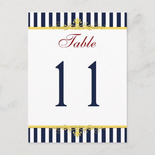 Navy White Yellow Red Striped Table Number