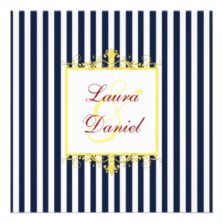 Navy, White, Yellow, Red Stripes & Scrolls Invite