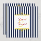Navy, White, Yellow, Red Stripes & Scrolls Invite (Front/Back)