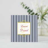 Navy, White, Yellow, Red Stripes & Scrolls Invite (Standing Front)