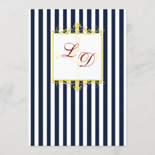 Navy White Yellow Red Stripes & Scrolls Invite II