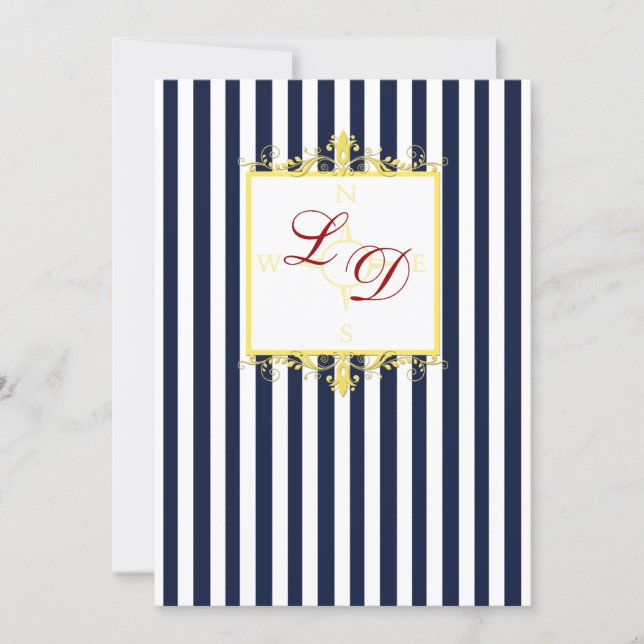 Navy White Yellow Red Stripes & Scrolls Invite II (Front)
