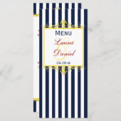 Navy White Yellow Red Stripes, Scrolls Menu Card (Front/Back)