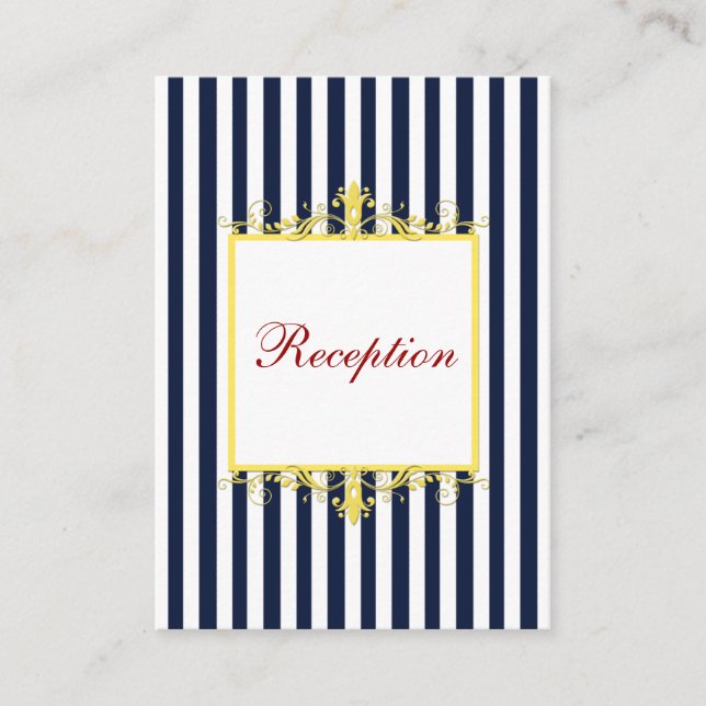 Navy White Yellow Stripes Scrolls Enclosure Card (Front)