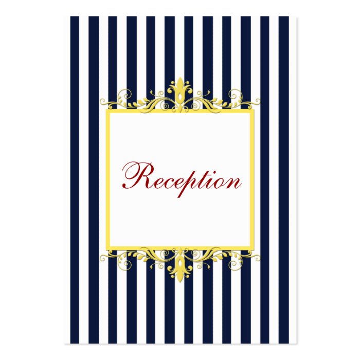 Navy White Yellow Stripes Scrolls Enclosure Card Business Cards