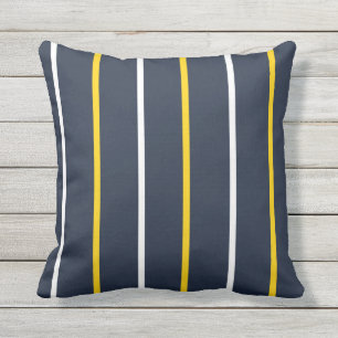Navy White Yellow Vertical Stripes  Outdoor Pillow