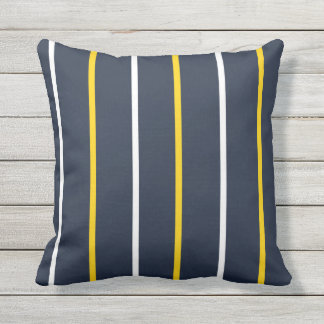 Navy White Yellow Vertical Stripes Outdoor Pillow