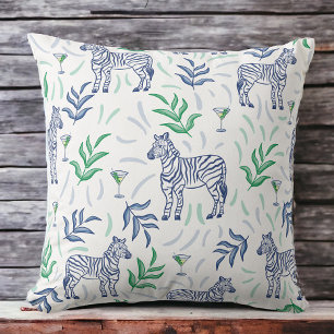 Navy & White Zebra Martini Preppy Cocktail Decor Throw Pillow