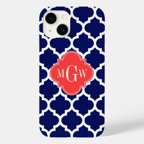 Navy Wht Moroccan 5 Coral Red 3 Initial Monogram Case_Mate iPhone 14 Case