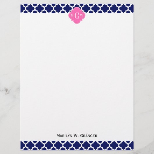 Navy Wht Moroccan #5 Hot Pink2 3 Initial Monogram (Front)