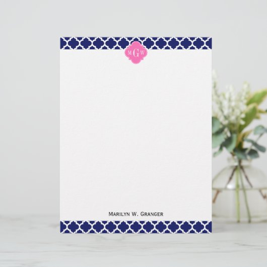 Navy Wht Moroccan #5 Hot Pink2 3 Initial Monogram (Standing Front)