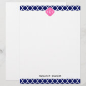 Navy Wht Moroccan #5 Hot Pink2 3 Initial Monogram (Front/Back)