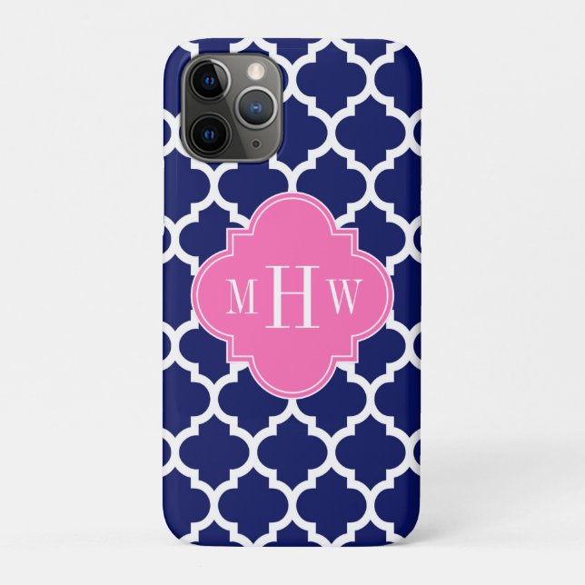 Navy Wht Moroccan #5 Hot Pink2 3 Initial Monogram Case-Mate iPhone Case (Back)