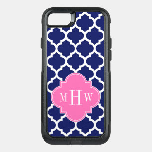 Navy Wht Moroccan #5 Hot Pink2 3 Initial Monogram OtterBox Commuter iPhone SE/8/7 Case