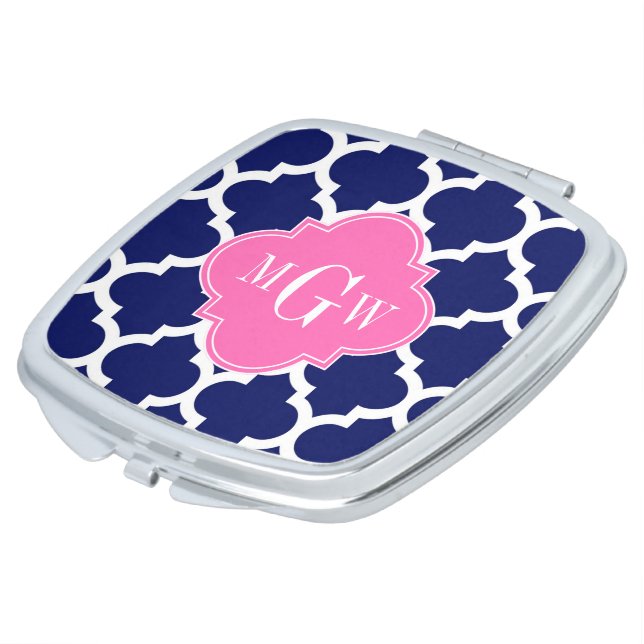 Navy Wht Moroccan #5 Hot Pink2 3 Initial Monogram Vanity Mirror (Turned)