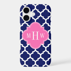 Navy Wht Moroccan #5 Hot Pink 3 Initial Monogram iPhone 17 Case