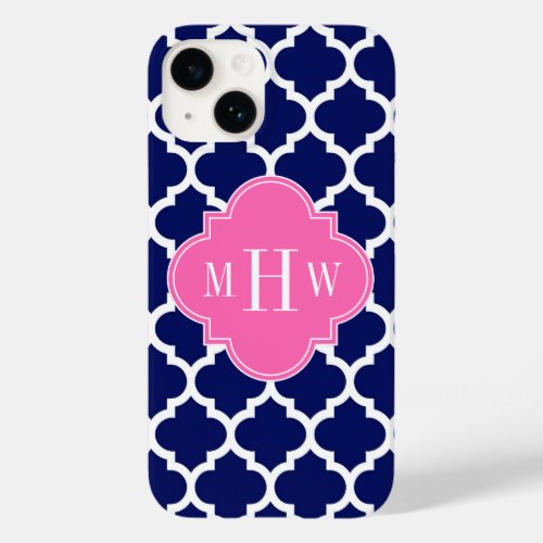 Navy Wht Moroccan 5 Hot Pink 3 Initial Monogram Case_Mate iPhone 14 Case