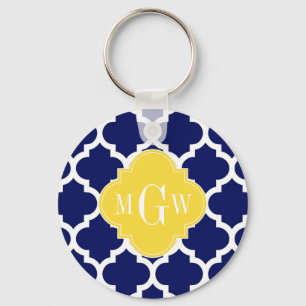Navy Wht Moroccan #5 Pineapple 3 Initial Monogram Keychain