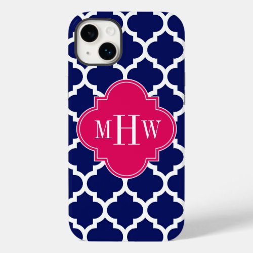 Navy Wht Moroccan 5 Raspberry 3 Initial Monogram Case_Mate iPhone 14 Plus Case