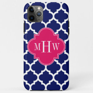 Navy Wht Moroccan #5 Raspberry 3 Initial Monogram iPhone 11 Pro Max Case