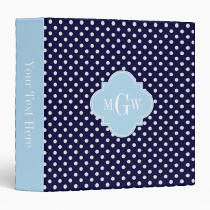 Navy Wht Polka Dots Lt Blue Quatrefoil 3 Monogram 3 Ring Binder