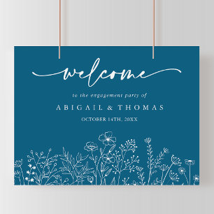 Navy Wildflower Engagement Party Welcome Poster