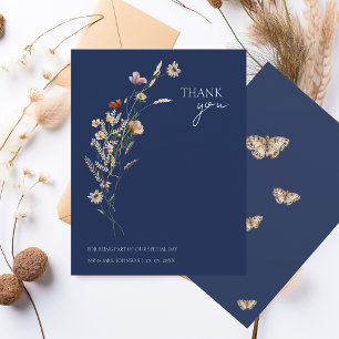 Navy Wildflower Fall Wedding Thank You Card