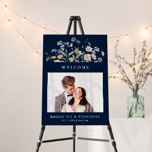 Navy Wildflower Garden Photo Wedding Welcome Foam Board