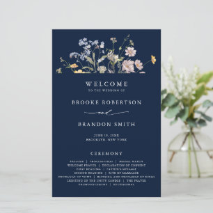 Navy Wildflower Meadow Garden Boho Wedding Program