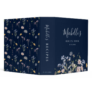 Navy  Wildflower Meadow Garden Bridal Shower 3 Ring Binder
