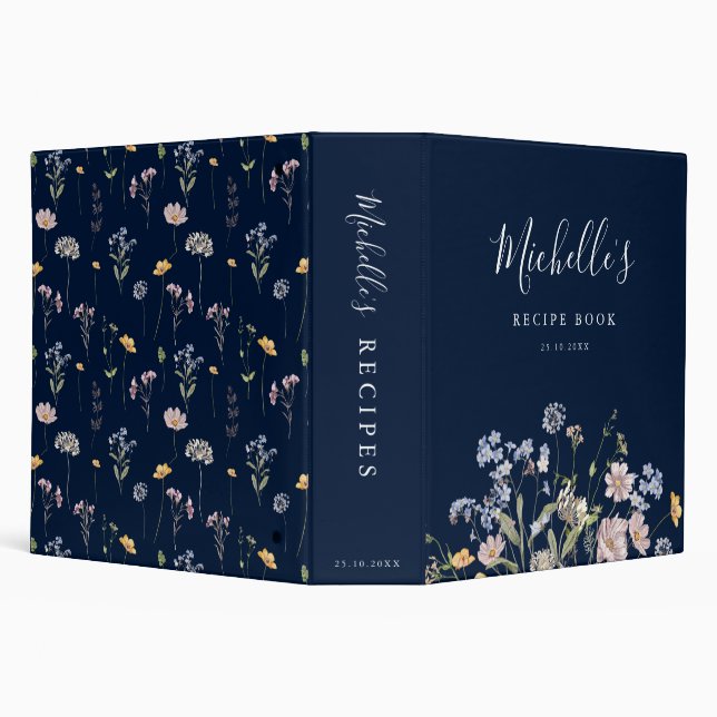 Navy  Wildflower Meadow Garden Bridal Shower 3 Ring Binder (Background)