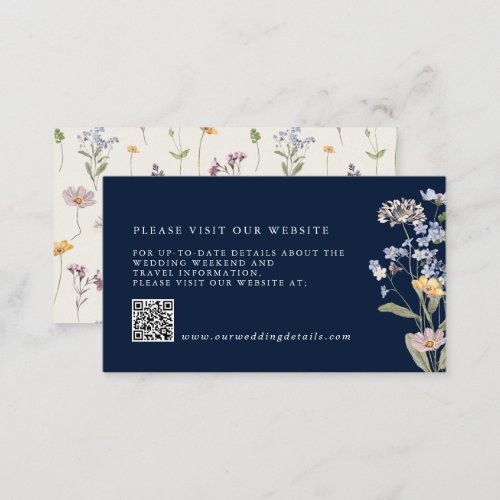 Navy Wildflower Meadow Garden Wedding Details QR Enclosure Card