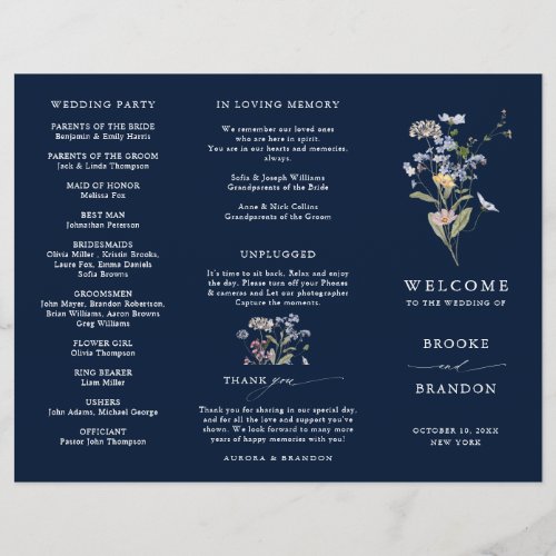 Navy Wildflower Meadow Garden Wedding Program