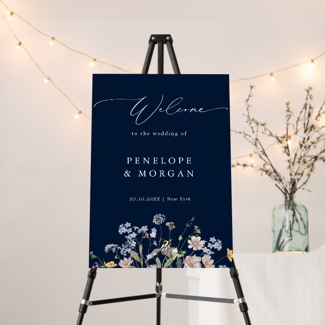 Navy Wildflower Meadow Garden Wedding Welcome  F Foam Board (In Situ (Stand))