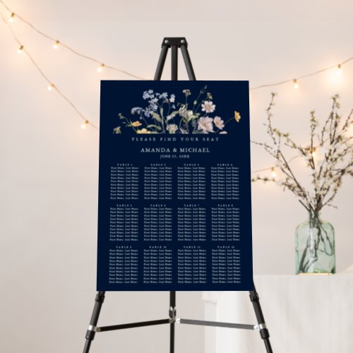 Navy Wildflower Meadow  Wedding Seating chart Foam Board