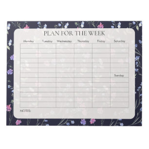Navy wildflower tearaway weekly planner notepad