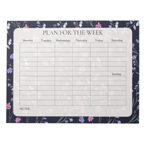 Navy wildflower tearaway weekly planner  notepad