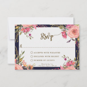 navy wildflower wedding bridal shower rsvp card