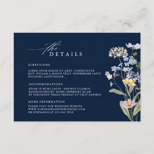 Navy wildflower wedding templa Wedding Details Enclosure Card
