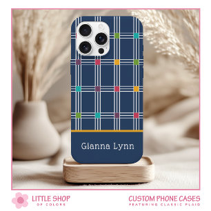 Navy Windowpane Plaid Monogram iPhone 15 Case