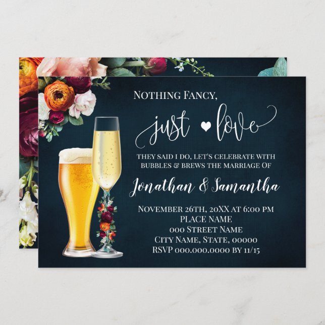 Navy Wine Fancy Just Love Elopement Wedding Invite (Front/Back)