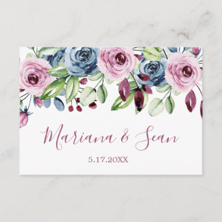 Navy Wine Floral Wedding QR Code Response Card