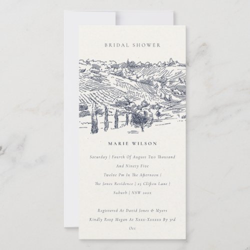 Navy Winery Mountain Sketch Bridal Shower Invite